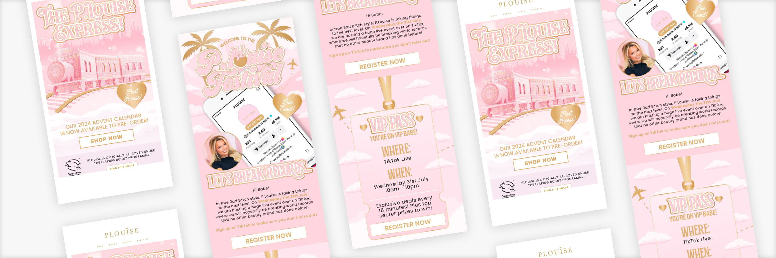 Collage of PLouise emails sent for TikTok event, designed by Flourish.